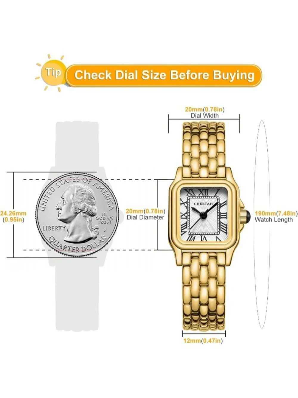 Cheetah Women Gold And White Rectangular Roman Dial Small Vintage Bracelet Watch